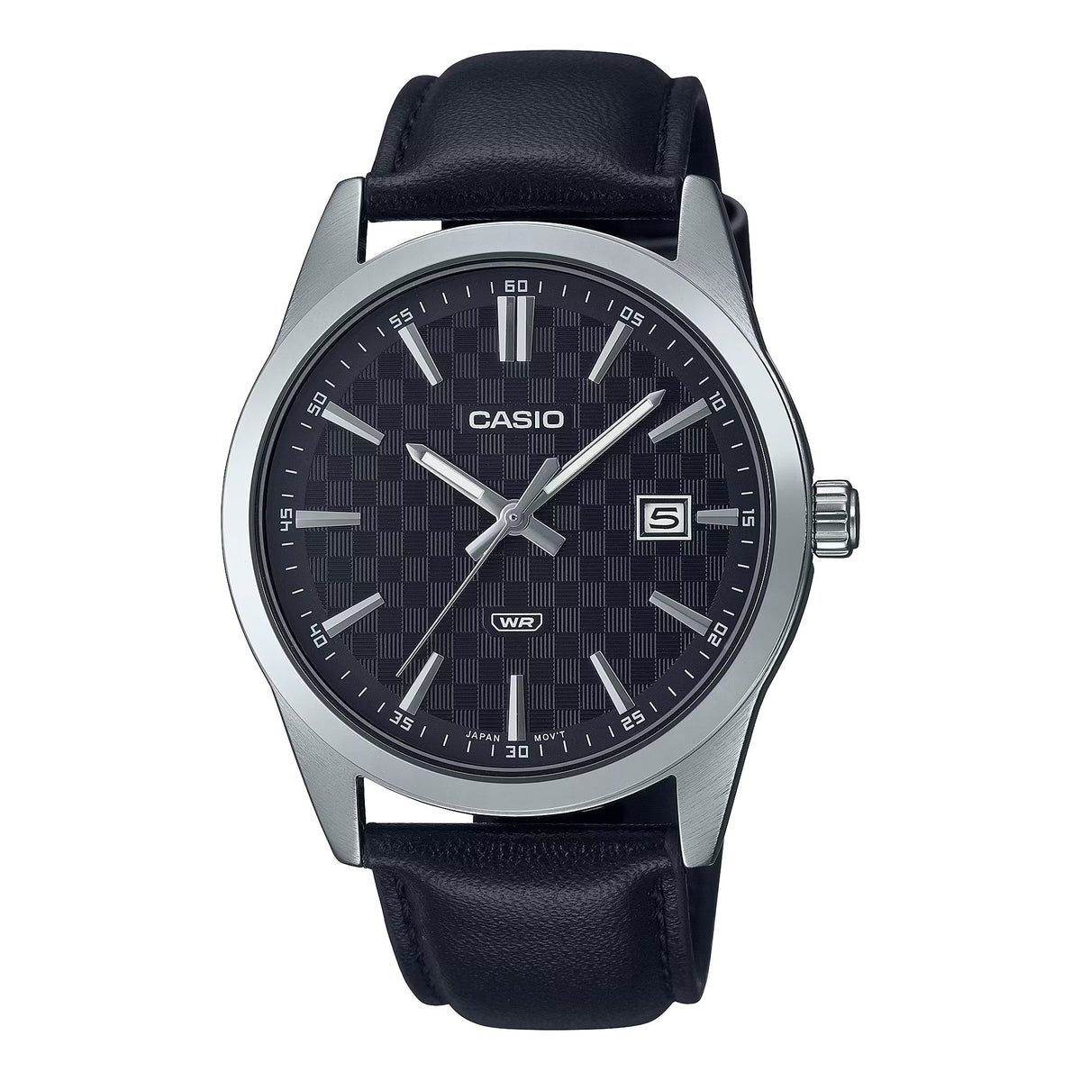 Casio Men's Black Textured Dial Analog Watch with Leather Strap - MTP-VD03L-1AUDF