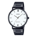Casio Men's Black Stainless Steel Watch with White Dial - MTP-VT01B-7BUDF