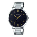 Casio Men’s Black Dial Analog Watch with Gold Accents Steel Bracelet - MTP-VT01D-1BUDF