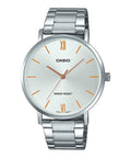 Casio Men's Silver Stainless Steel Analog Watch with Silver Dial - MTP-VT01D-7BUDF