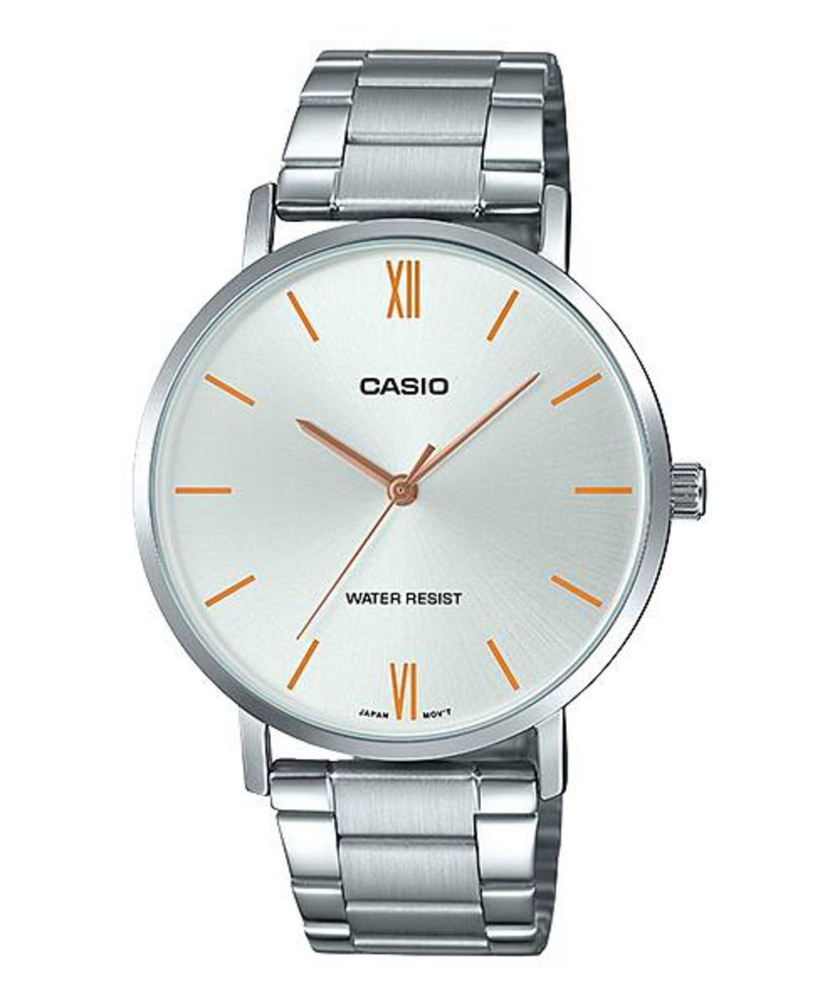 Casio Men's Silver Stainless Steel Analog Watch with Silver Dial - MTP-VT01D-7BUDF