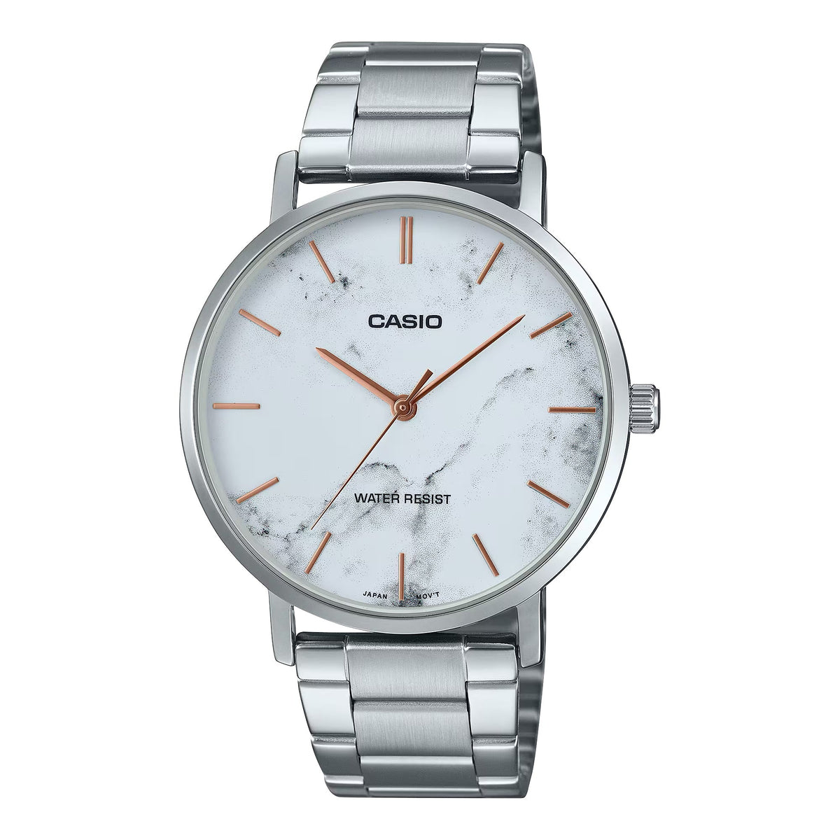 Casio Men's Silver Stainless Steel Watch with Marble Pattern Dial - MTP-VT01DM-7AUDF