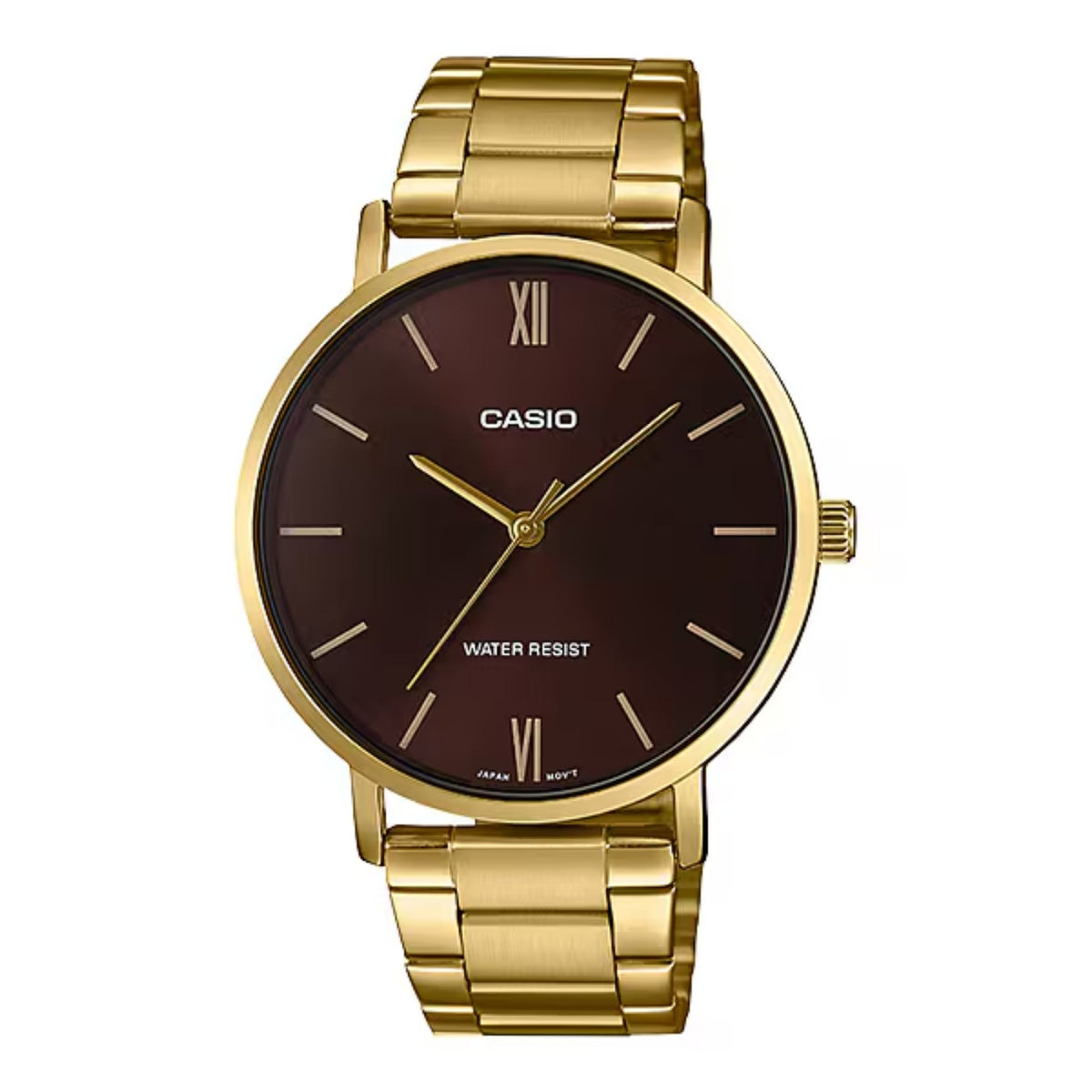 Casio Men’s Gold Bracelet Analog Watch with Brown Dial - MTP-VT01G-5BUDF