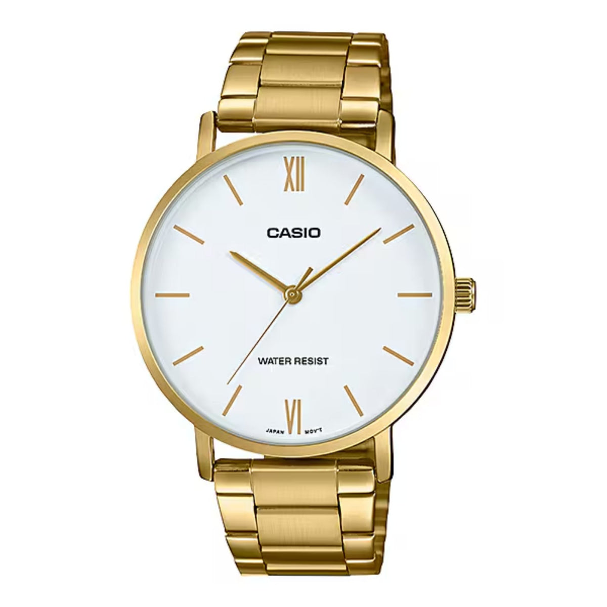 Casio Men's Gold Tone Analog Watch with White Dial - MTP-VT01G-7BUDF