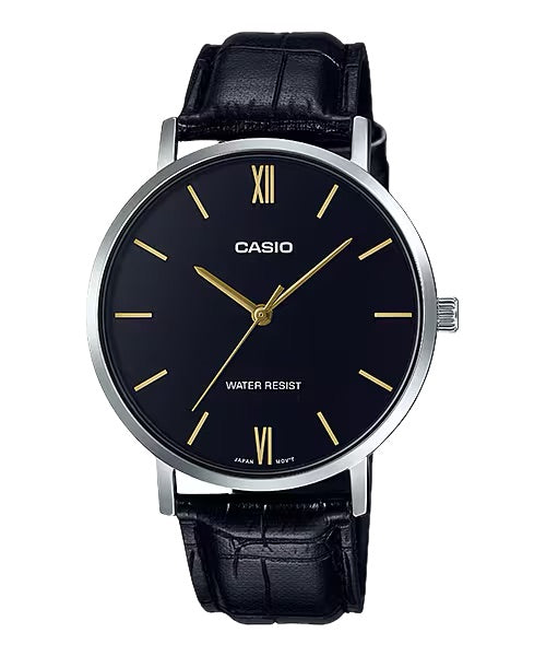 Casio Men's Black Dial Leather Strap Analog Watch - MTP-VT01L-1BUDF
