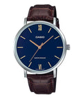 Casio Men's Brown Leather Watch with Blue Dial Ð MTP-VT01L-2BUDF