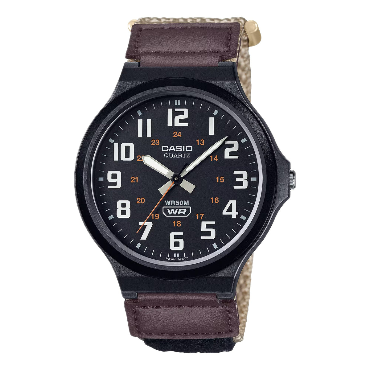 Casio Men's Cream Dial and Brown Nylon Strap Watch - MW-240B-5BVCF