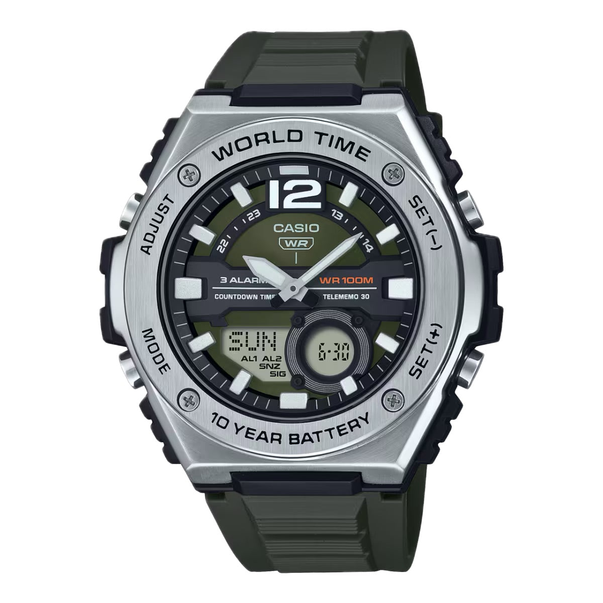 Casio Men's Multi-Function Sport Watch with Green Dial - MWQ-100-3AVCF
