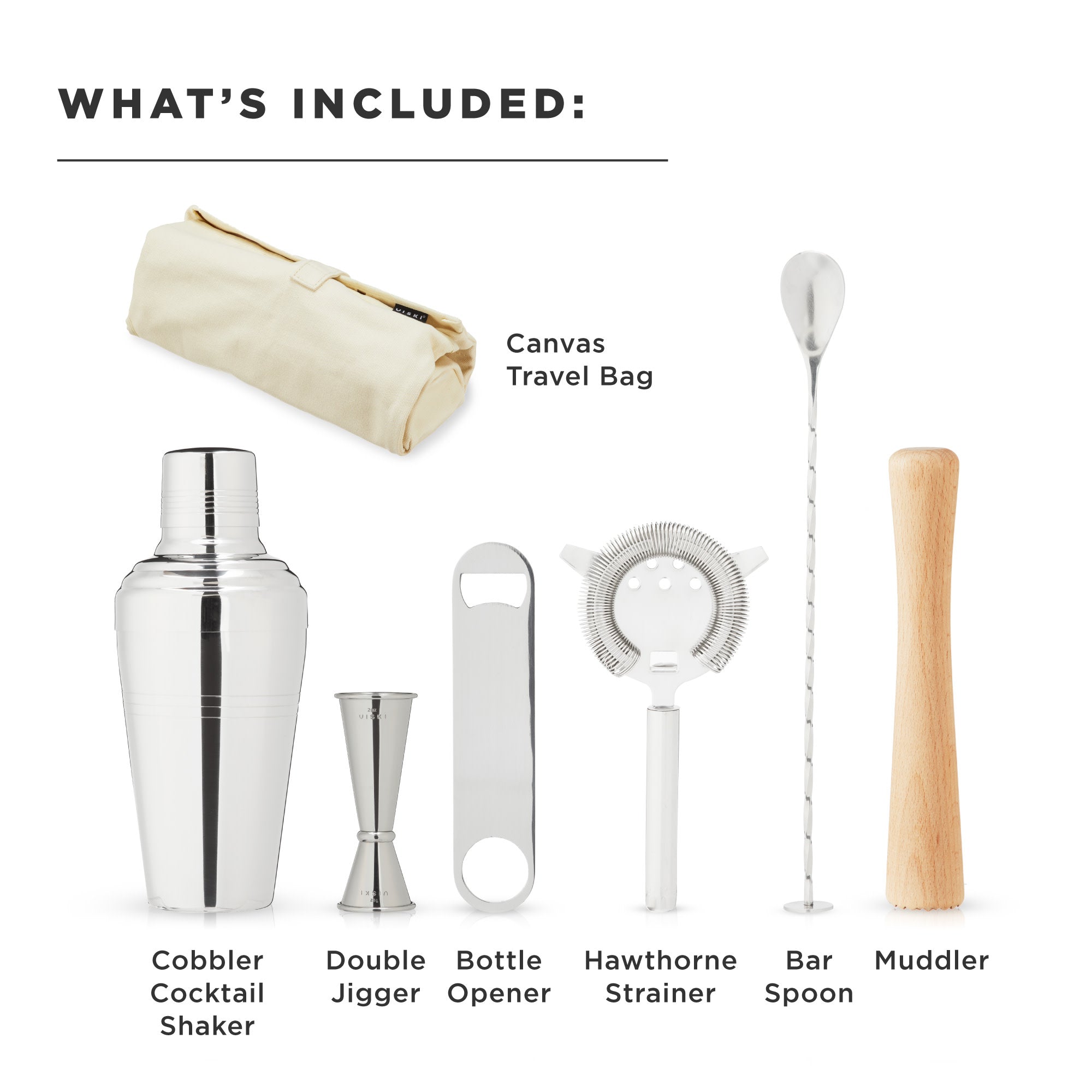 7-Piece Stainless Steel Travel Barware Set