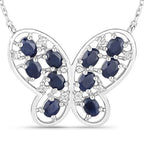 2.16 Carat Genuine Blue Sapphire and White Zircon .925 Sterling Silver Necklace