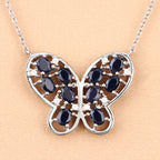 2.16 Carat Genuine Blue Sapphire and White Zircon .925 Sterling Silver Necklace