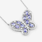 1.86 Carat Genuine Tanzanite and White Zircon .925 Sterling Silver Necklace