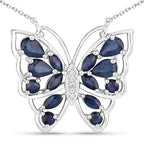 2.94 Carat Genuine Blue Sapphire and White Zircon .925 Sterling Silver Necklace