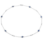 6.43 Carat Genuine Blue Sapphire and White Diamond .925 Sterling Silver Necklace