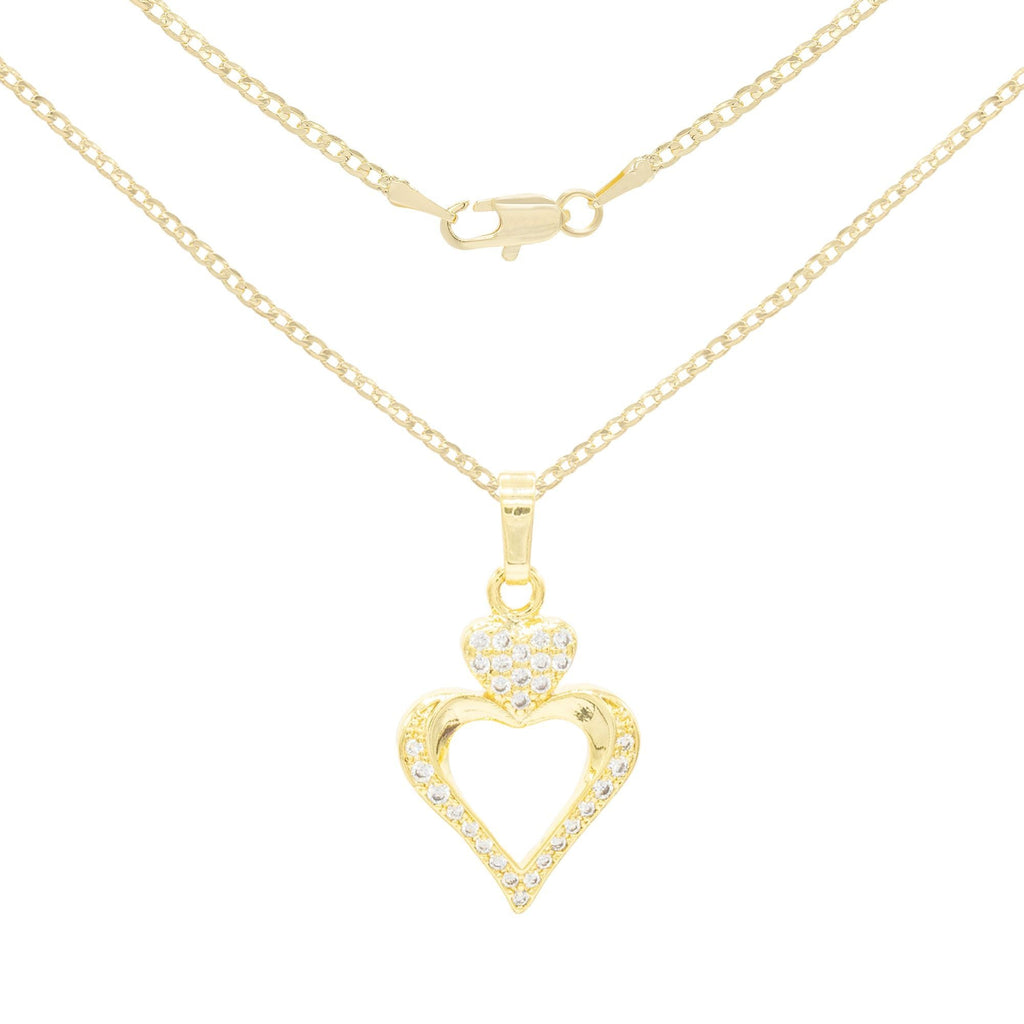 Cubic Zirconia 14K Gold Filled Two Hearts Pendant Necklace Set