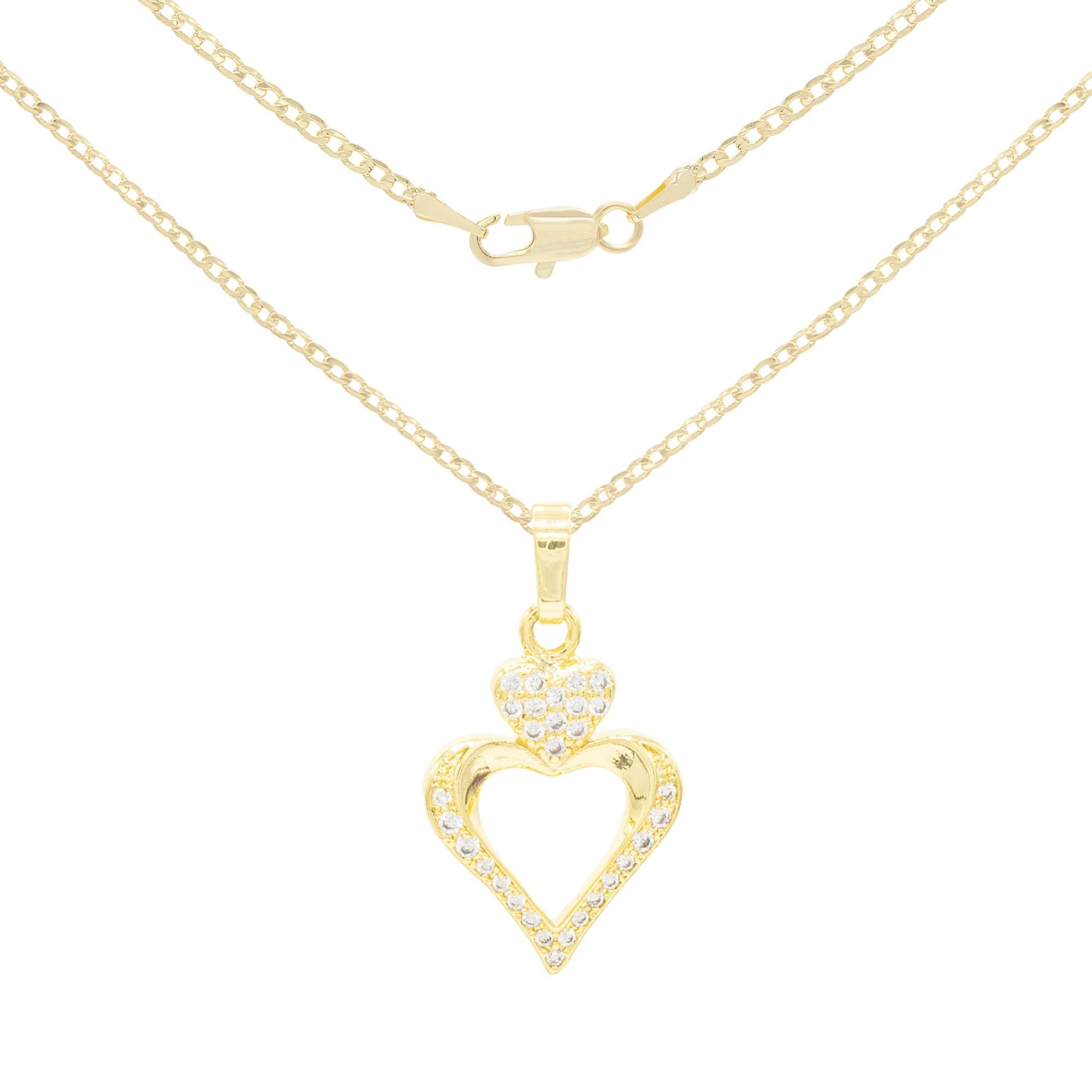 Cubic Zirconia 14K Gold Filled Two Hearts Pendant Necklace Set