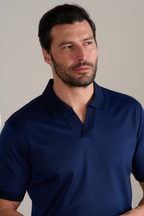 Short Sleeve Sweater Polo Solid // Navy