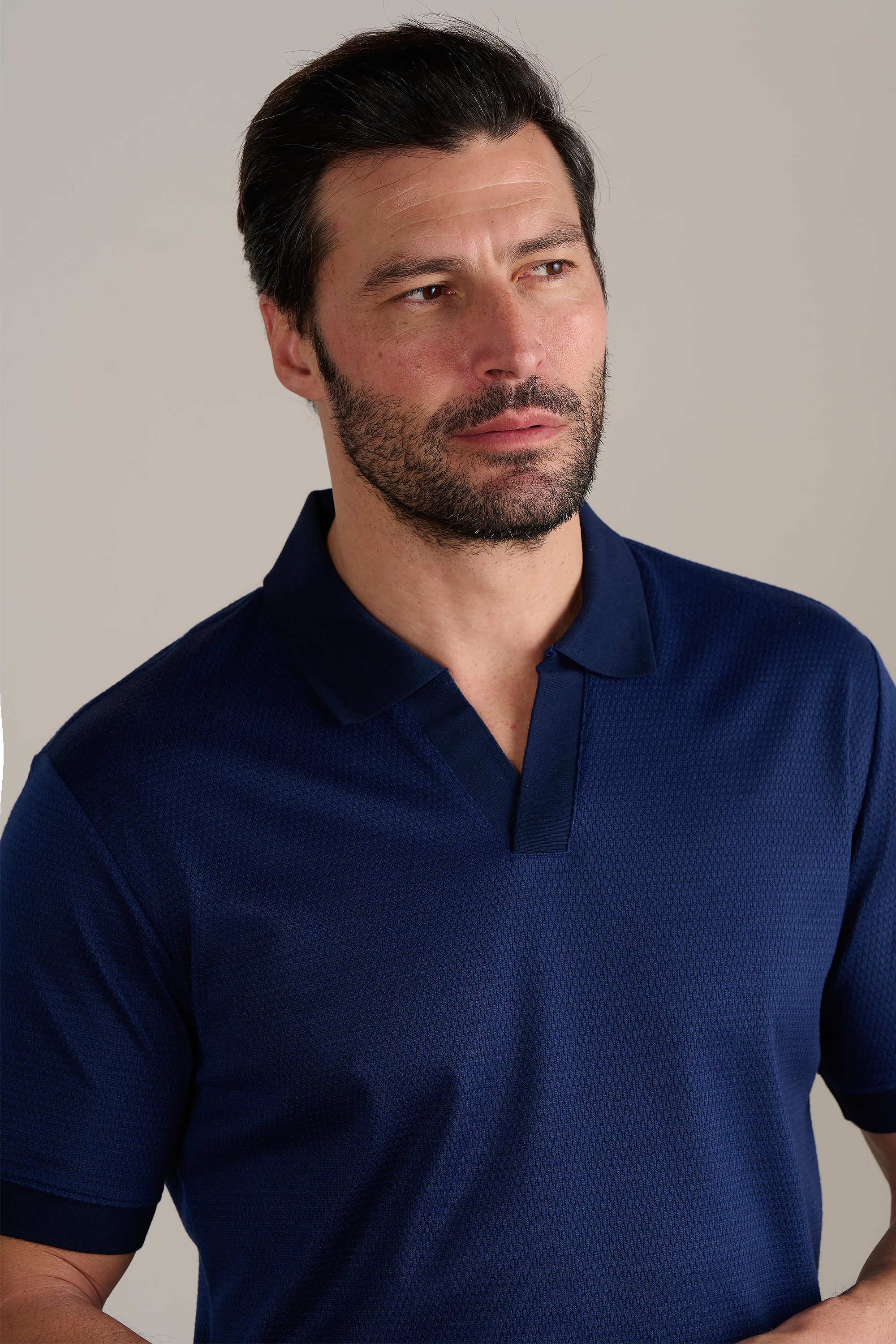 Short Sleeve Sweater Polo Solid // Navy