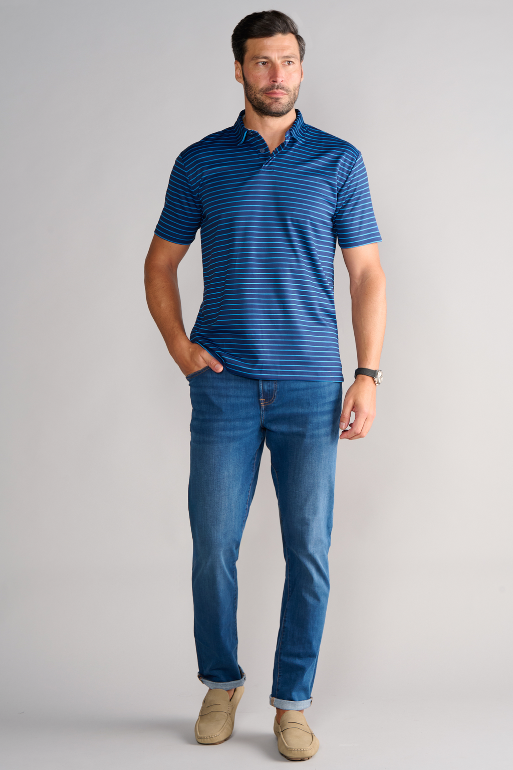 Short Sleeve Polo Stripe // Navy Blue
