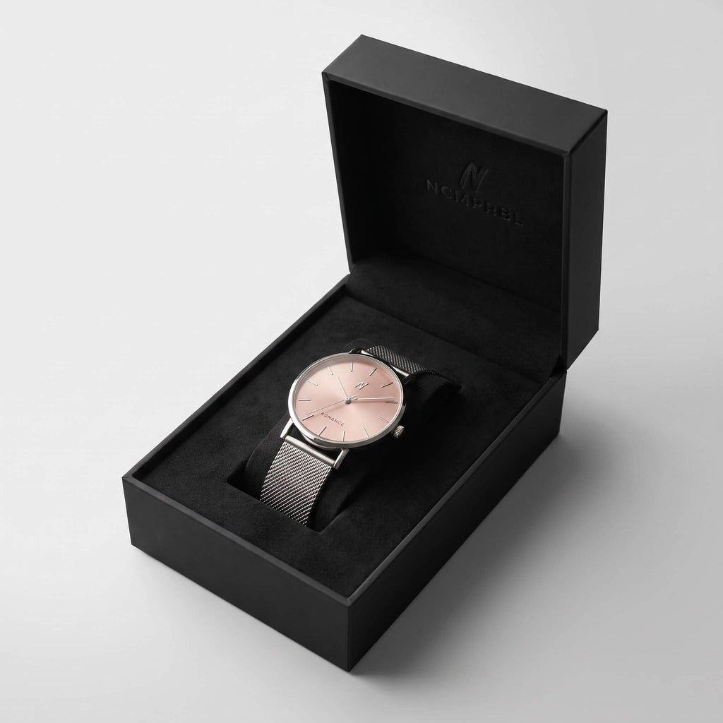 NCMPRBL Advance Rose Clay Quartz 36MM Milanese Mesh Watch