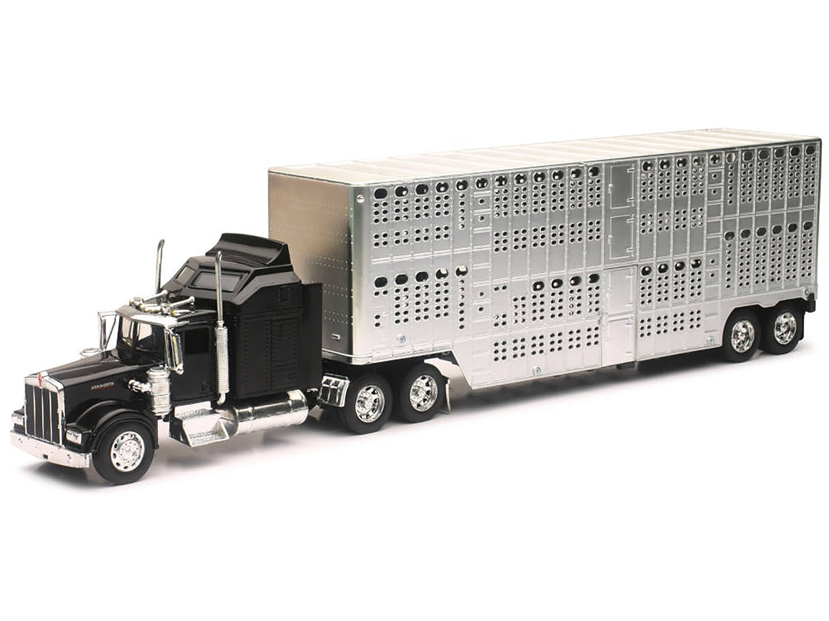 Kenworth W900 Truck Black with Pot Belly Livestock Chrome "Long Haul Truckers" Series 1/32 Diecast Model by New Ray
