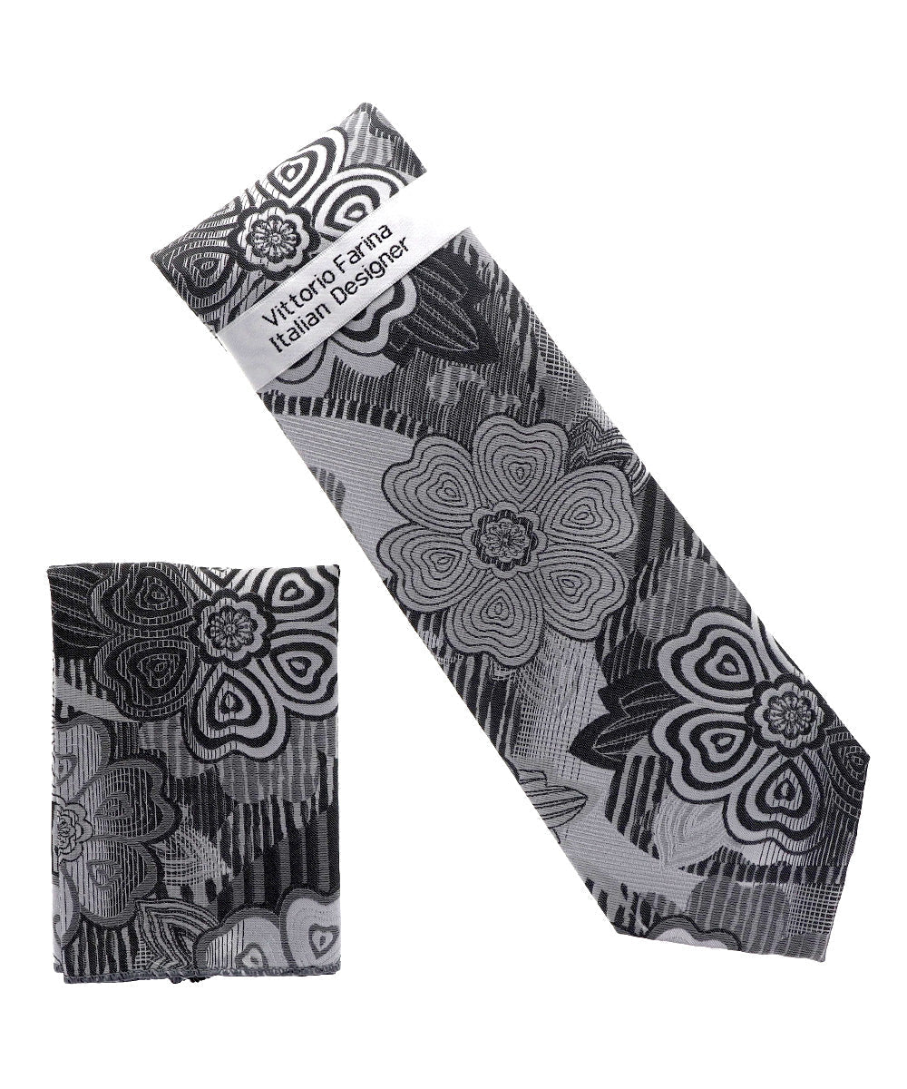 Vittorio Farina Men's Floral Design Necktie & Pocket Square