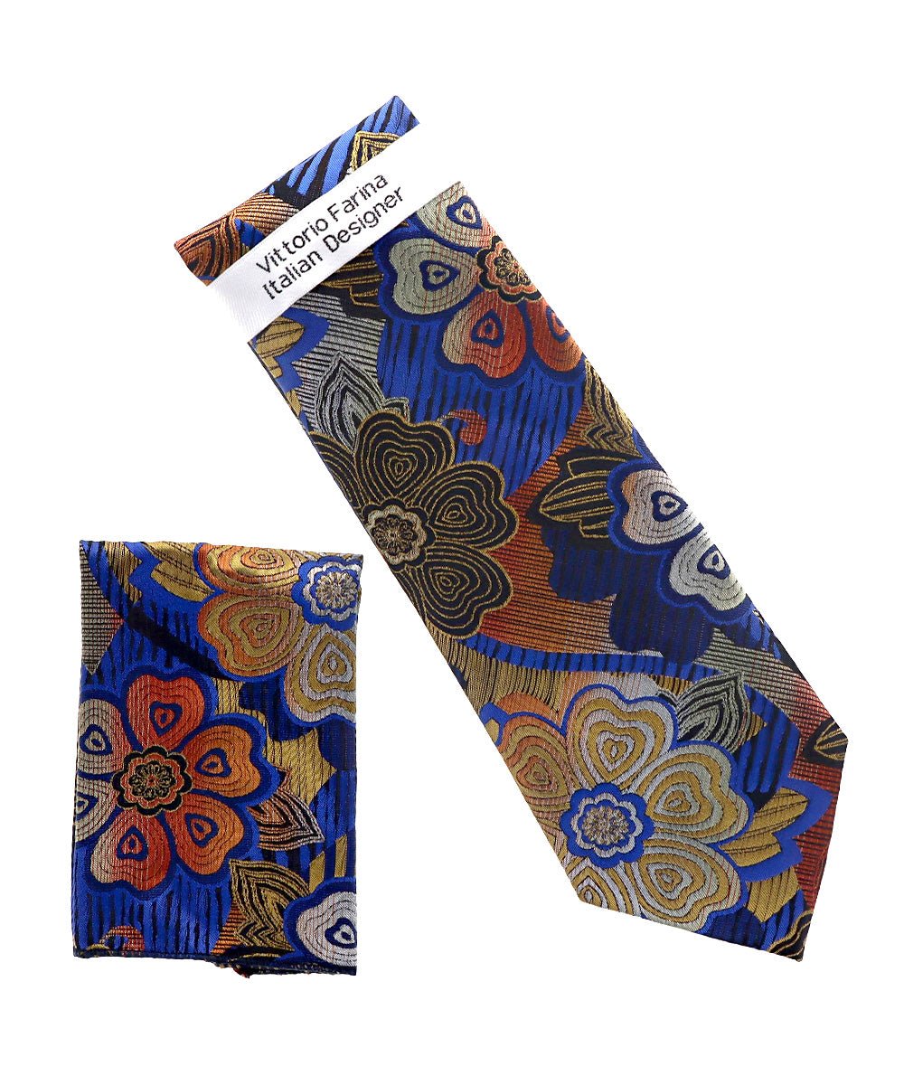 Vittorio Farina Men's Floral Design Necktie & Pocket Square