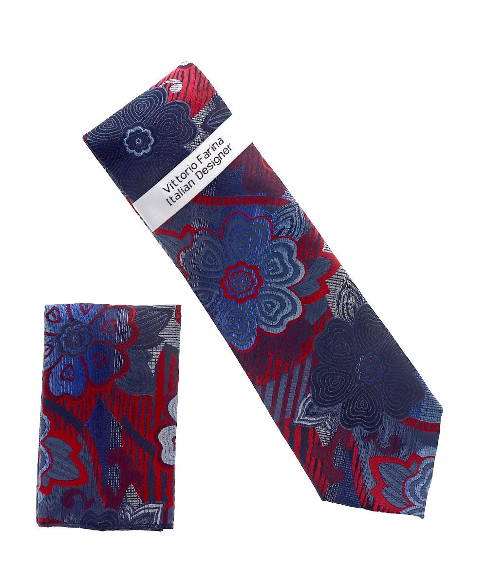 Vittorio Farina Men's Floral Design Necktie & Pocket Square