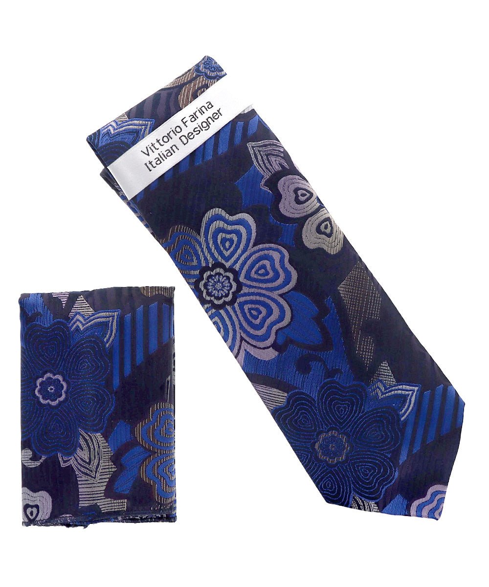 Vittorio Farina Men's Floral Design Necktie & Pocket Square