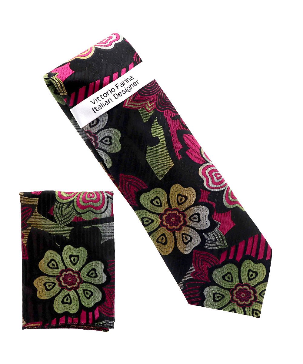 Vittorio Farina Men's Floral Design Necktie & Pocket Square