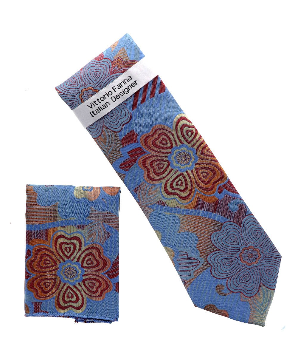 Vittorio Farina Men's Floral Design Necktie & Pocket Square