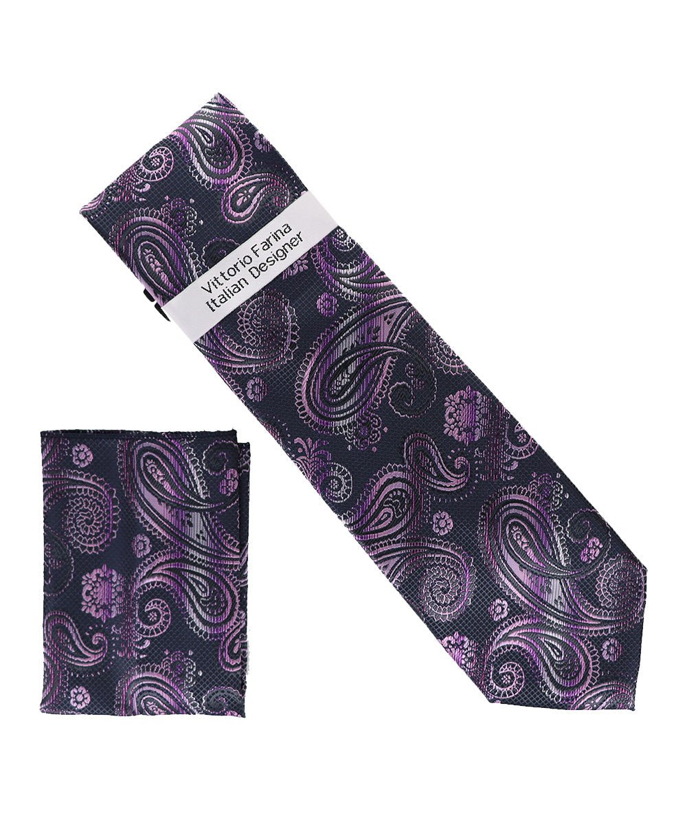Vittorio Farina Men's Paisley Design Necktie & Pocket Square
