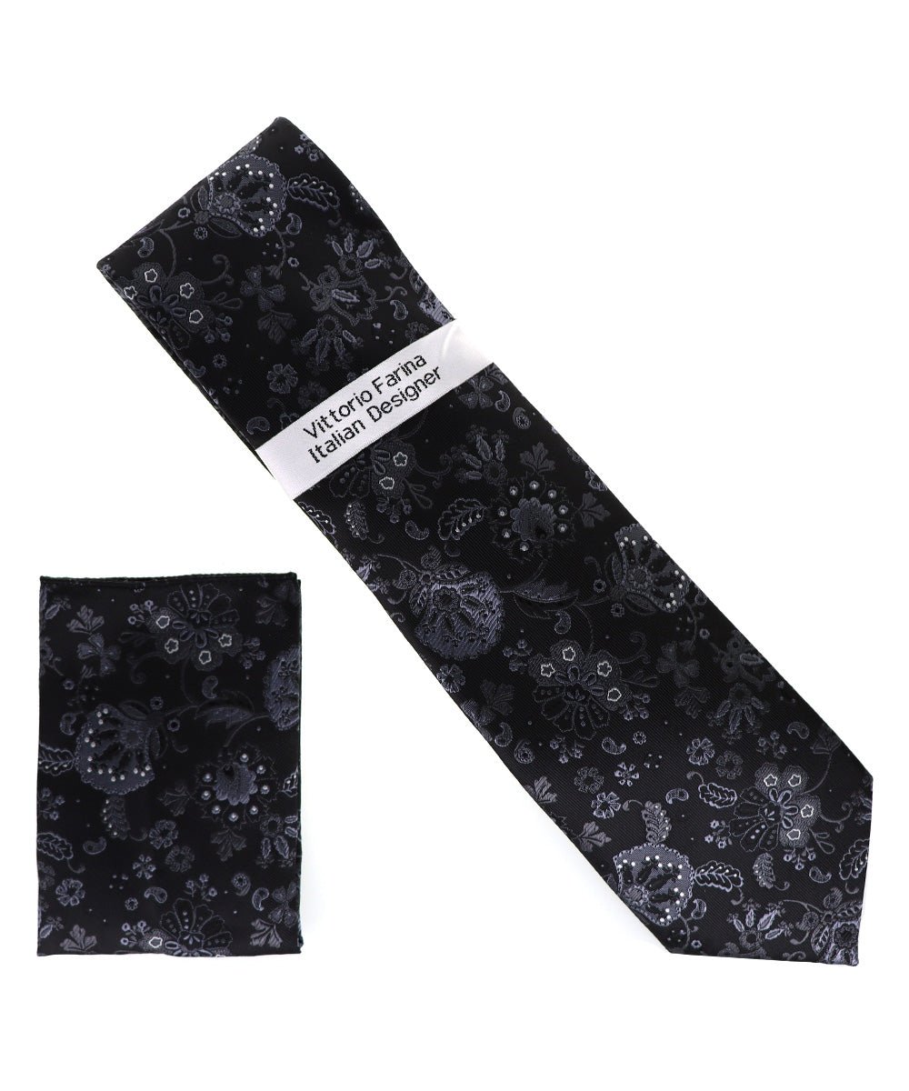 Vittorio Farina Men's Floral Design Necktie & Pocket Square