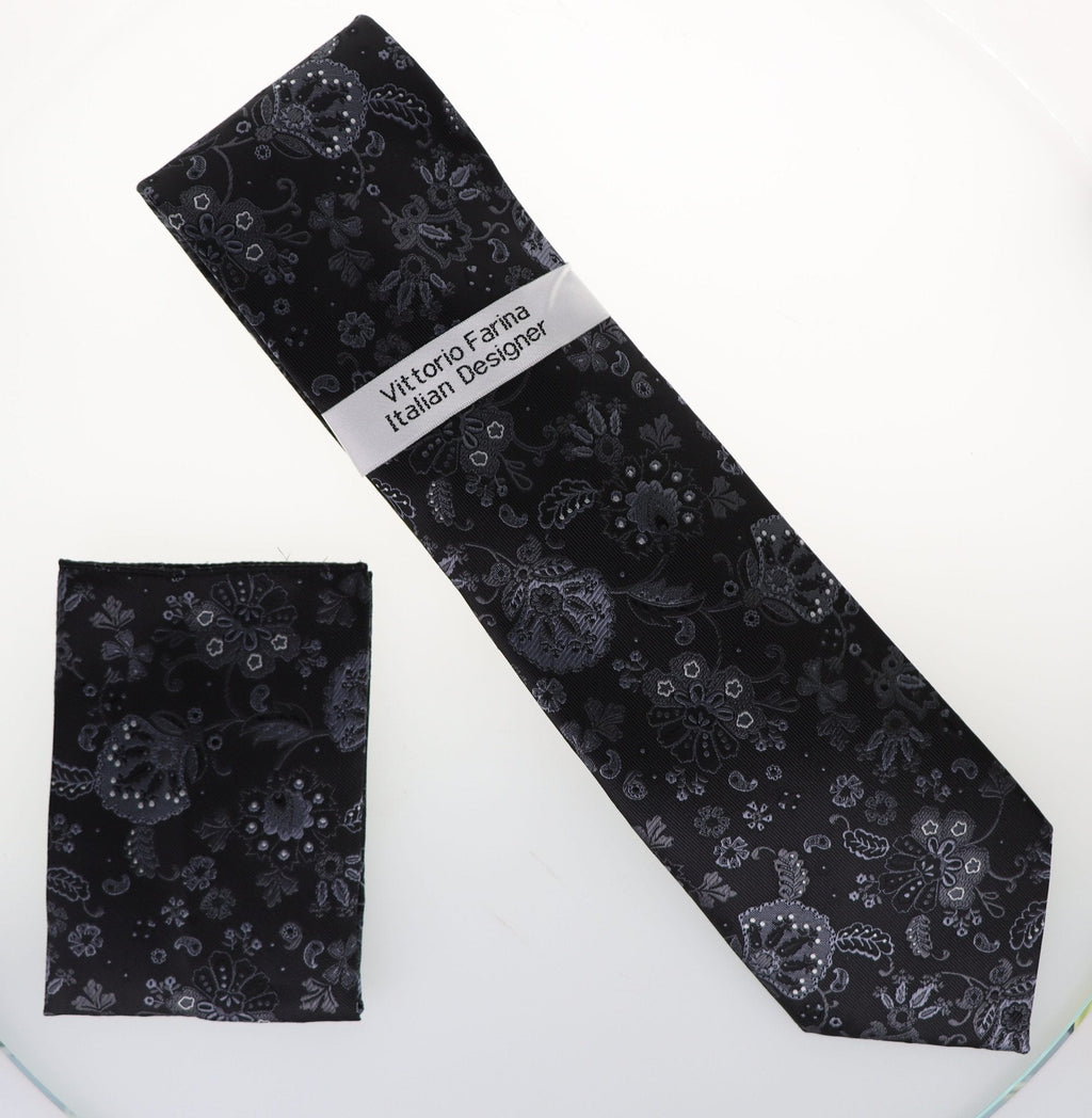 Vittorio Farina Men's Floral Design Necktie & Pocket Square