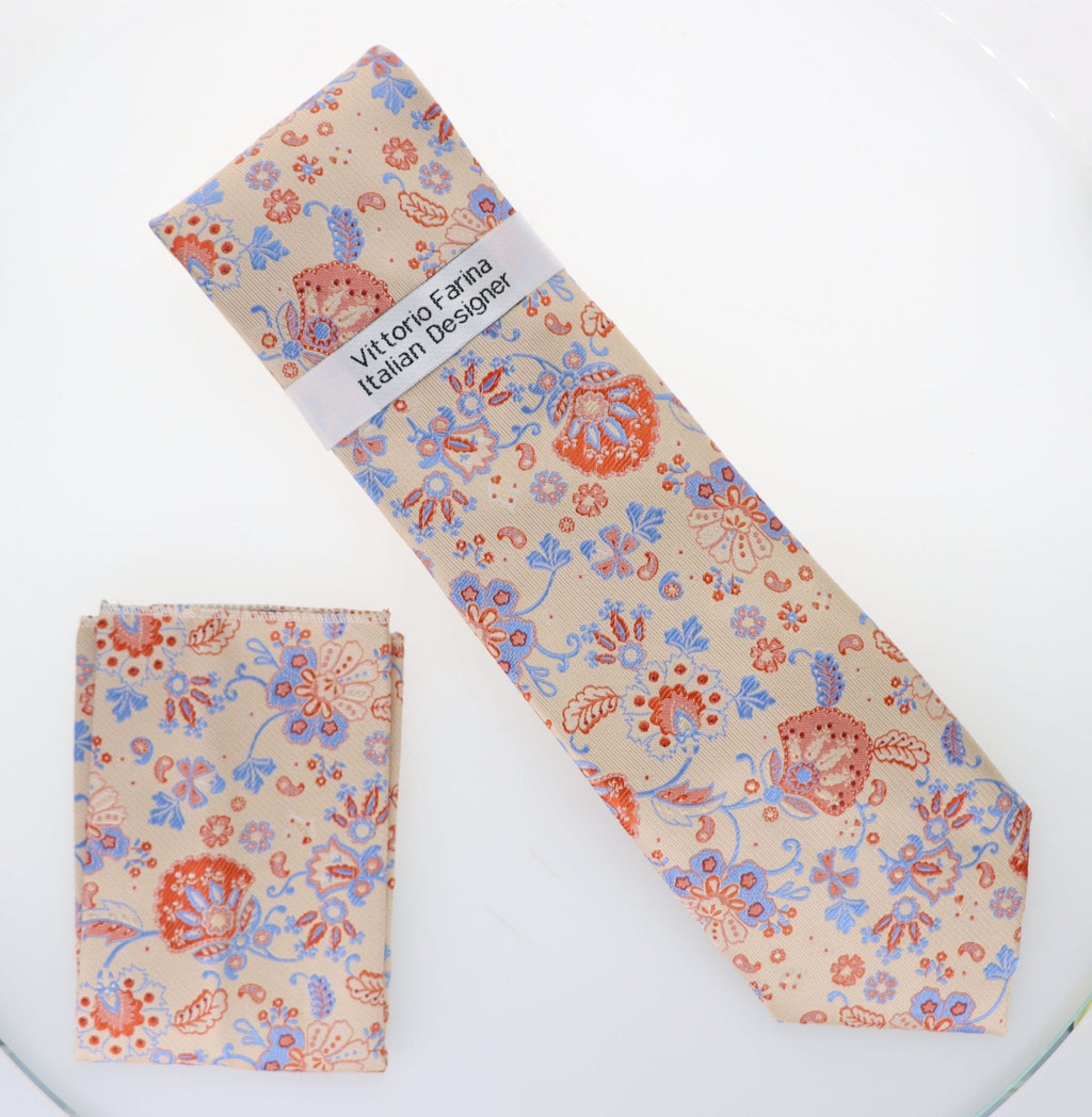 Vittorio Farina Men's Floral Design Necktie & Pocket Square