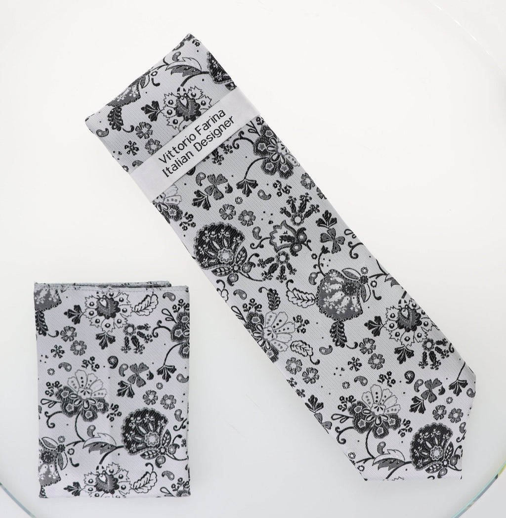 Vittorio Farina Men's Floral Design Necktie & Pocket Square