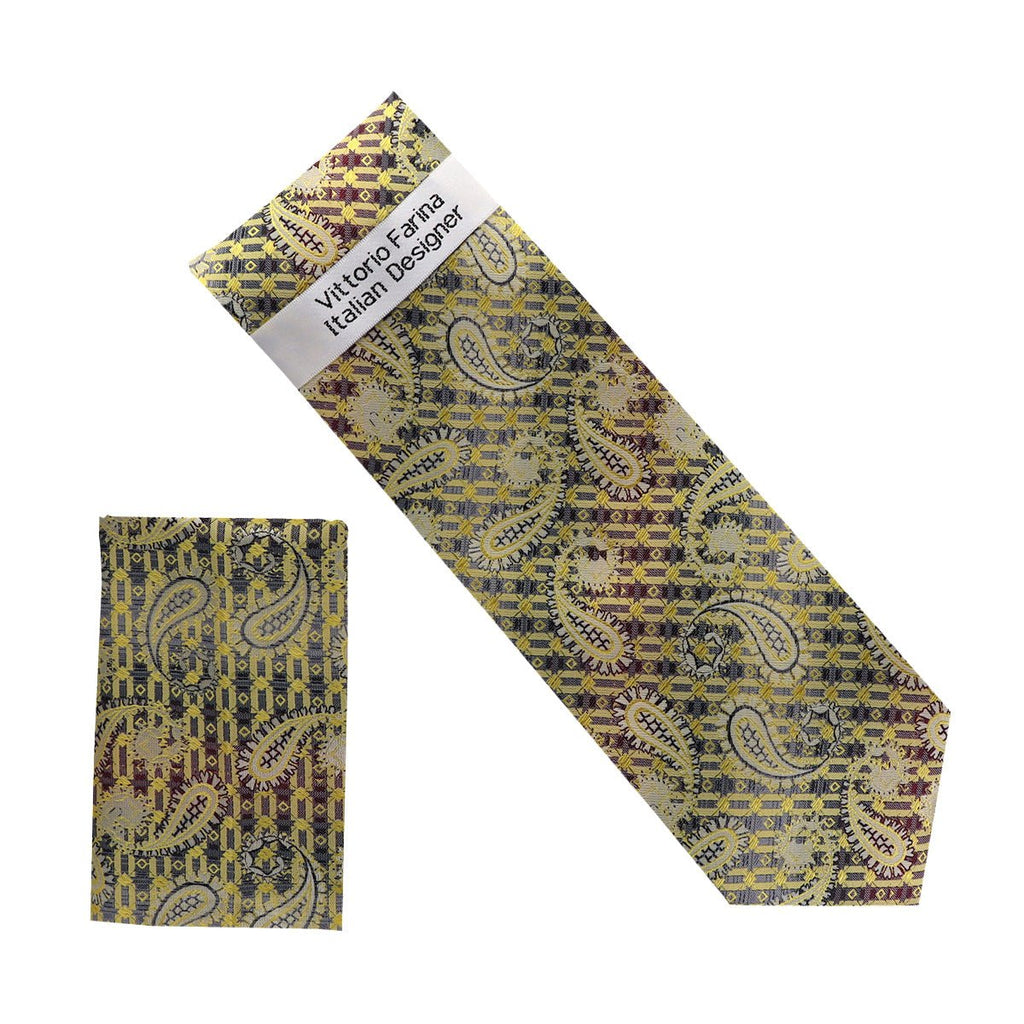 Vittorio Farina Men's Paisley Design Necktie & Pocket Square