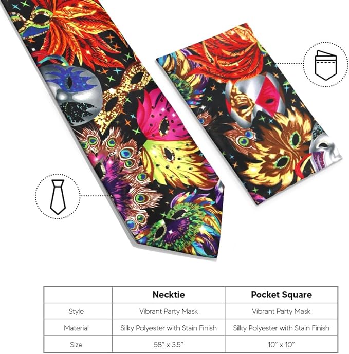 Vittorio Farina Men's Mardi Gras Satin Necktie and Pocket Square