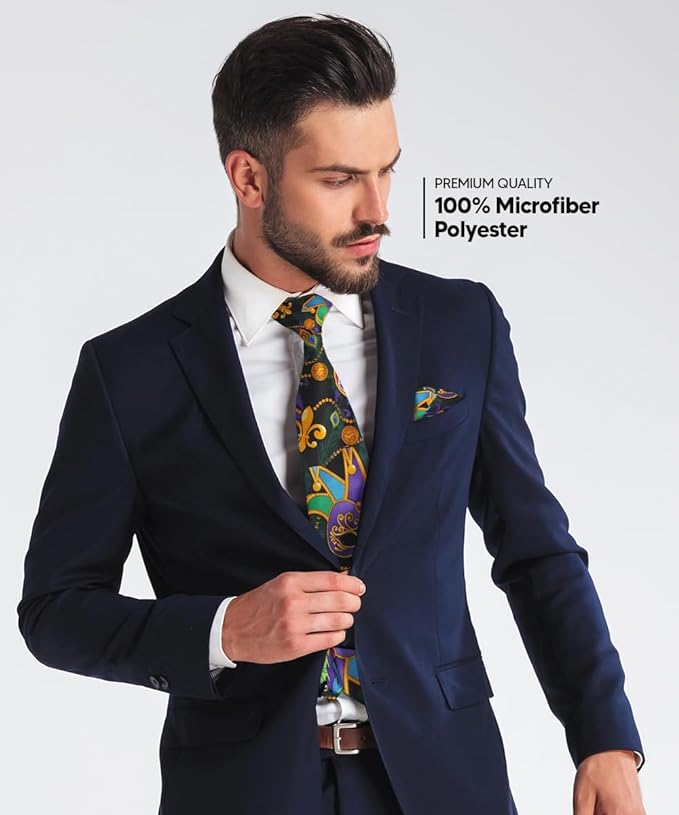 Vittorio Farina Men's Mardi Gras Satin Necktie and Pocket Square