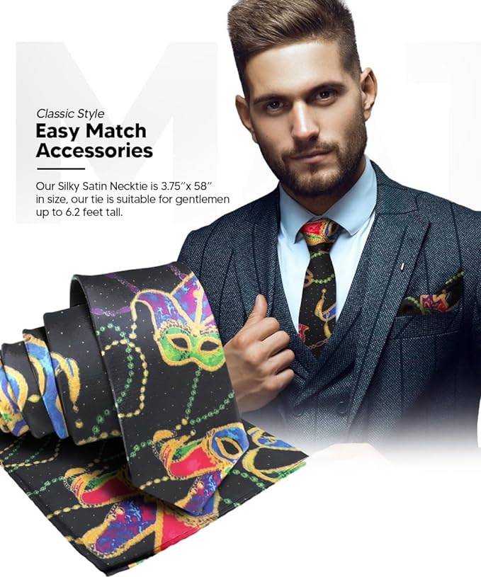 Vittorio Farina Men's Mardi Gras Satin Necktie and Pocket Square