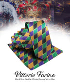 Vittorio Farina Men's Mardi Gras Satin Necktie and Pocket Square