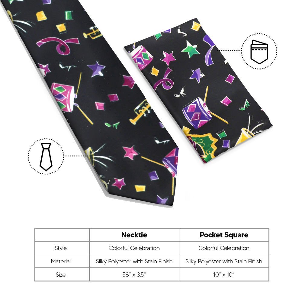 Vittorio Farina Men's Mardi Gras Satin Necktie and Pocket Square