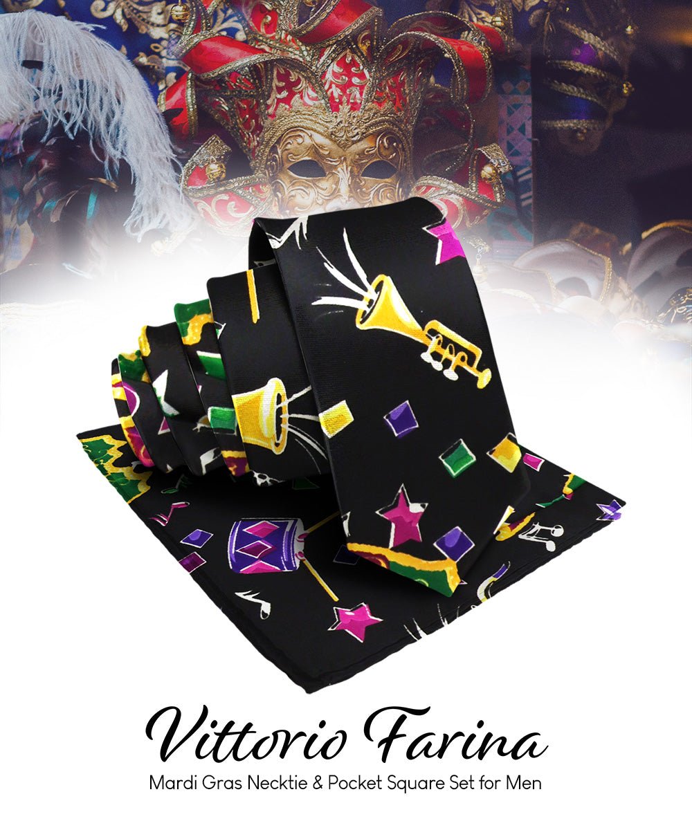 Vittorio Farina Men's Mardi Gras Satin Necktie and Pocket Square