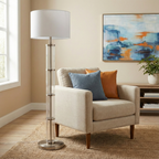 Nimbus Brushed Nickel Floor Lamp with 3-Way Rotary Switch Clear Glass Body  Metal Base