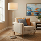 Nimbus Brushed Nickel Floor Lamp with 3-Way Rotary Switch Clear Glass Body  Metal Base