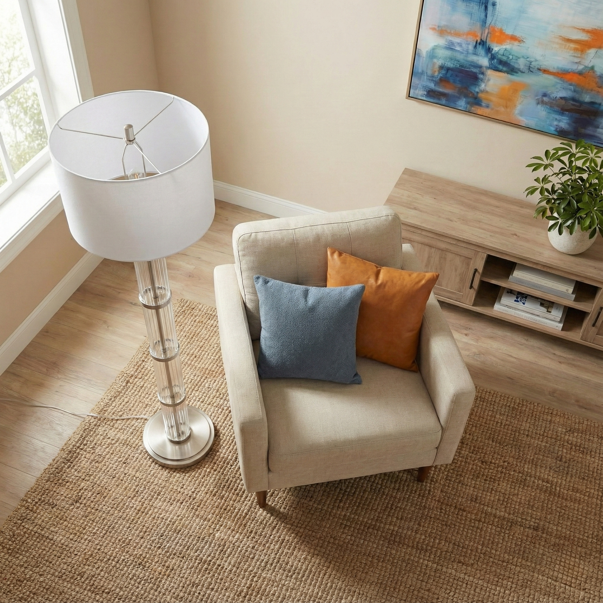 Nimbus Brushed Nickel Floor Lamp with 3-Way Rotary Switch Clear Glass Body  Metal Base