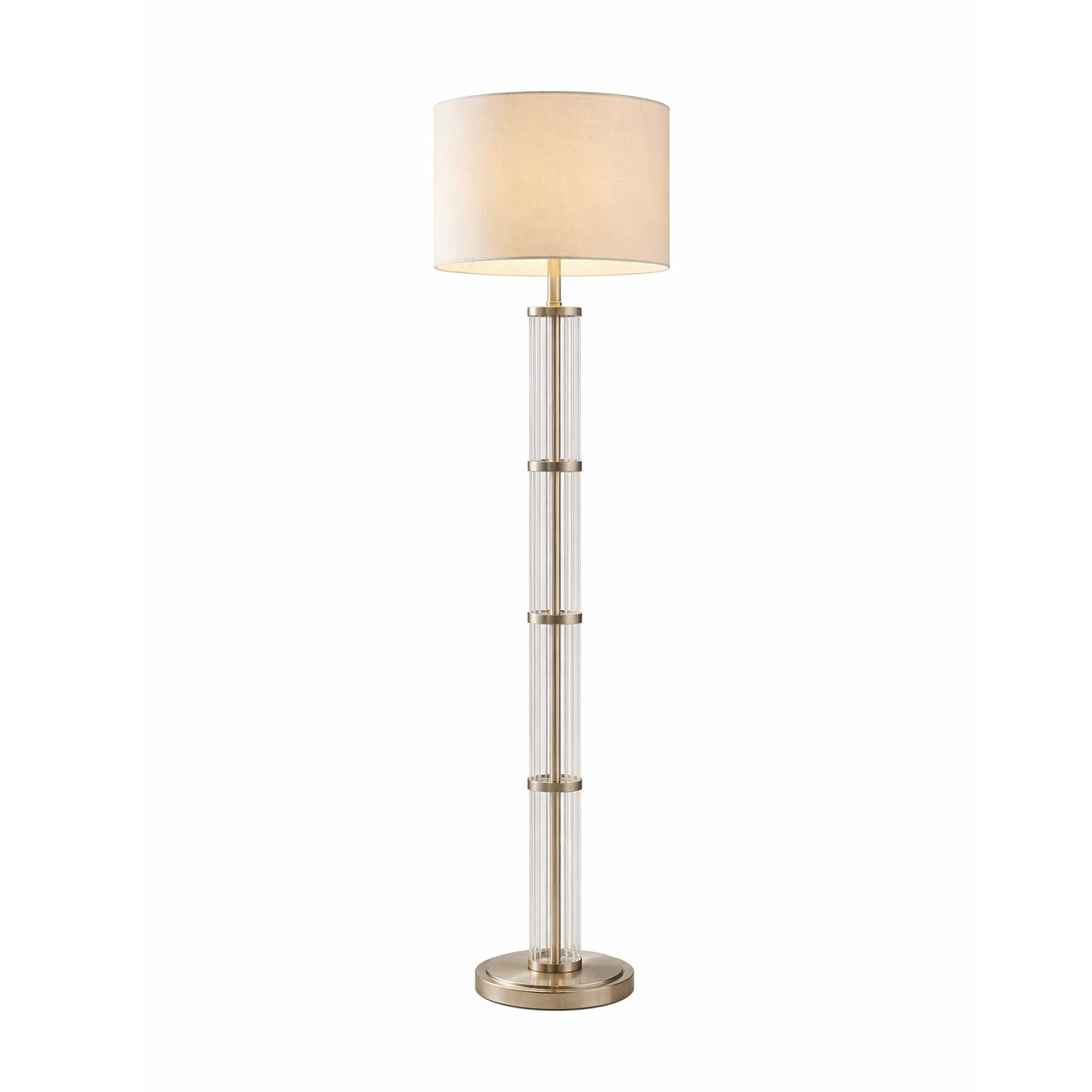 Nimbus Brushed Nickel Floor Lamp with 3-Way Rotary Switch Clear Glass Body  Metal Base