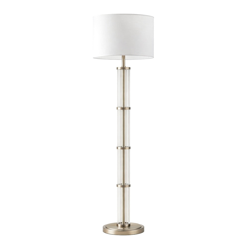 Nimbus Brushed Nickel Floor Lamp with 3-Way Rotary Switch Clear Glass Body  Metal Base