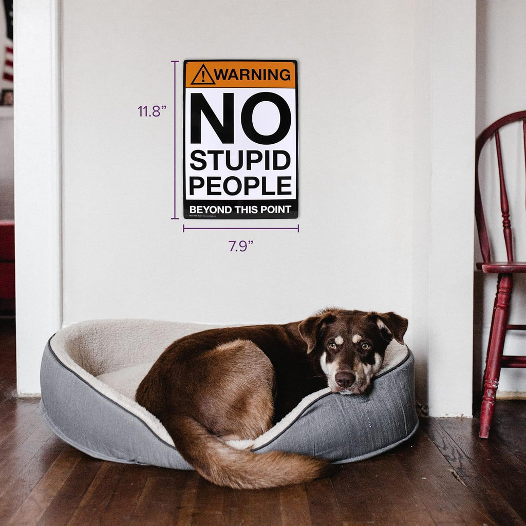 Metal Tin Sign "Warning: NO STUPID PEOPLE Beyond This Point" Bar Man Cave #C-101