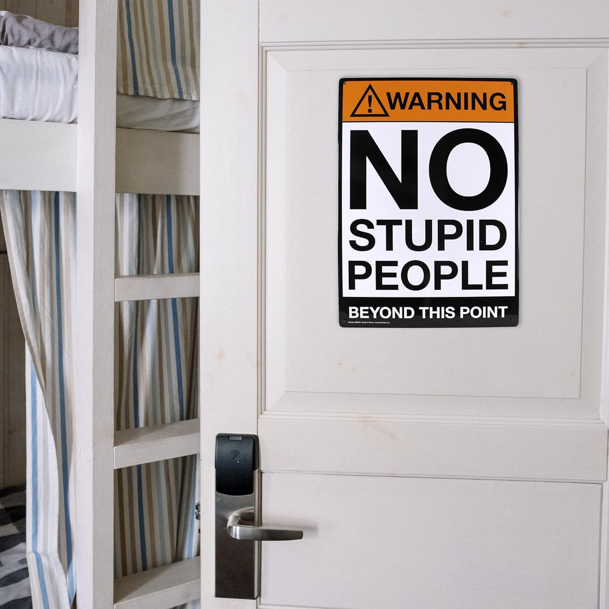 Metal Tin Sign "Warning: NO STUPID PEOPLE Beyond This Point" Bar Man Cave #C-101